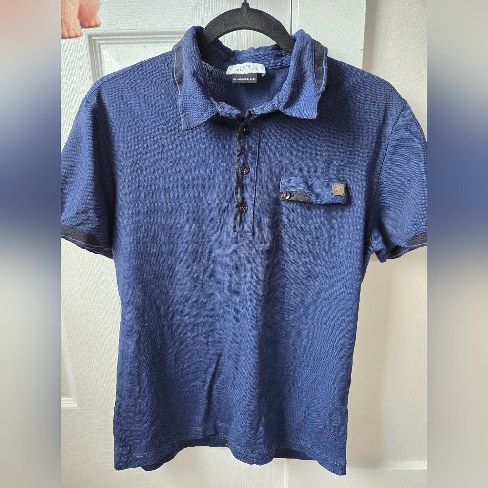Versace Navy Polo Shirt with Button Detail